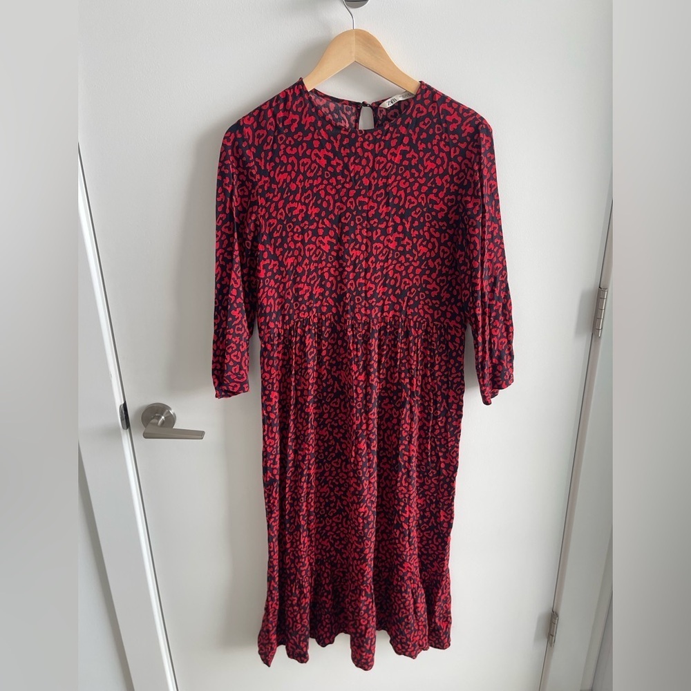 Zara Red and Black Leopard Print Dress